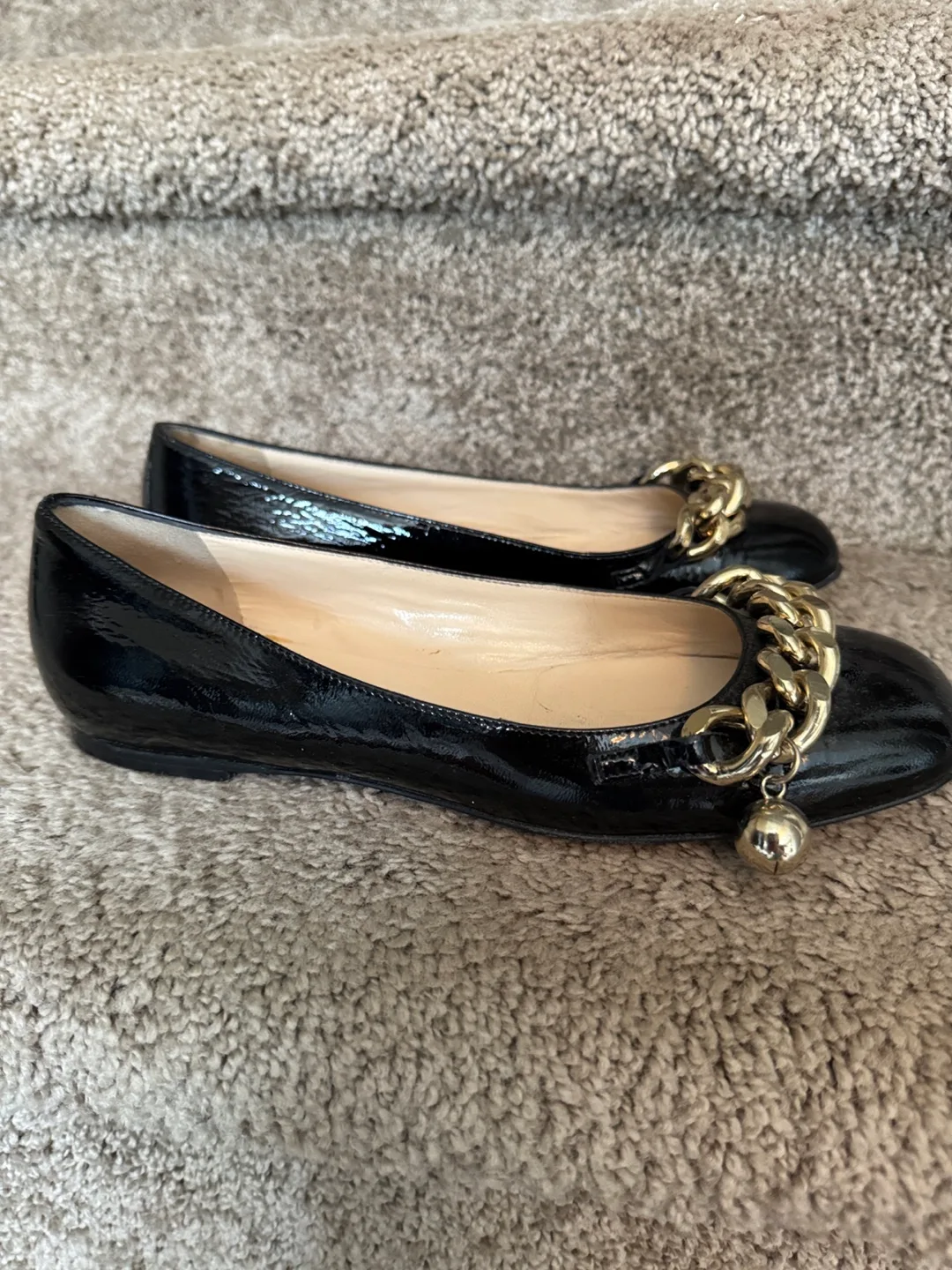 Red Valentino Black Patent Leather Chain Flats - Size 6 thumbnail