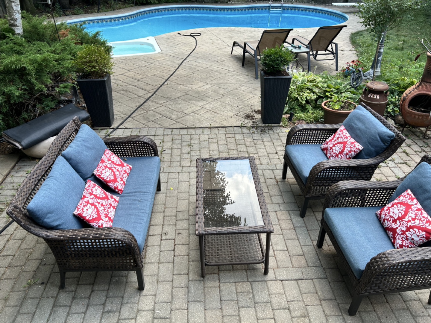 Patio Set with Cushions and Glass Table