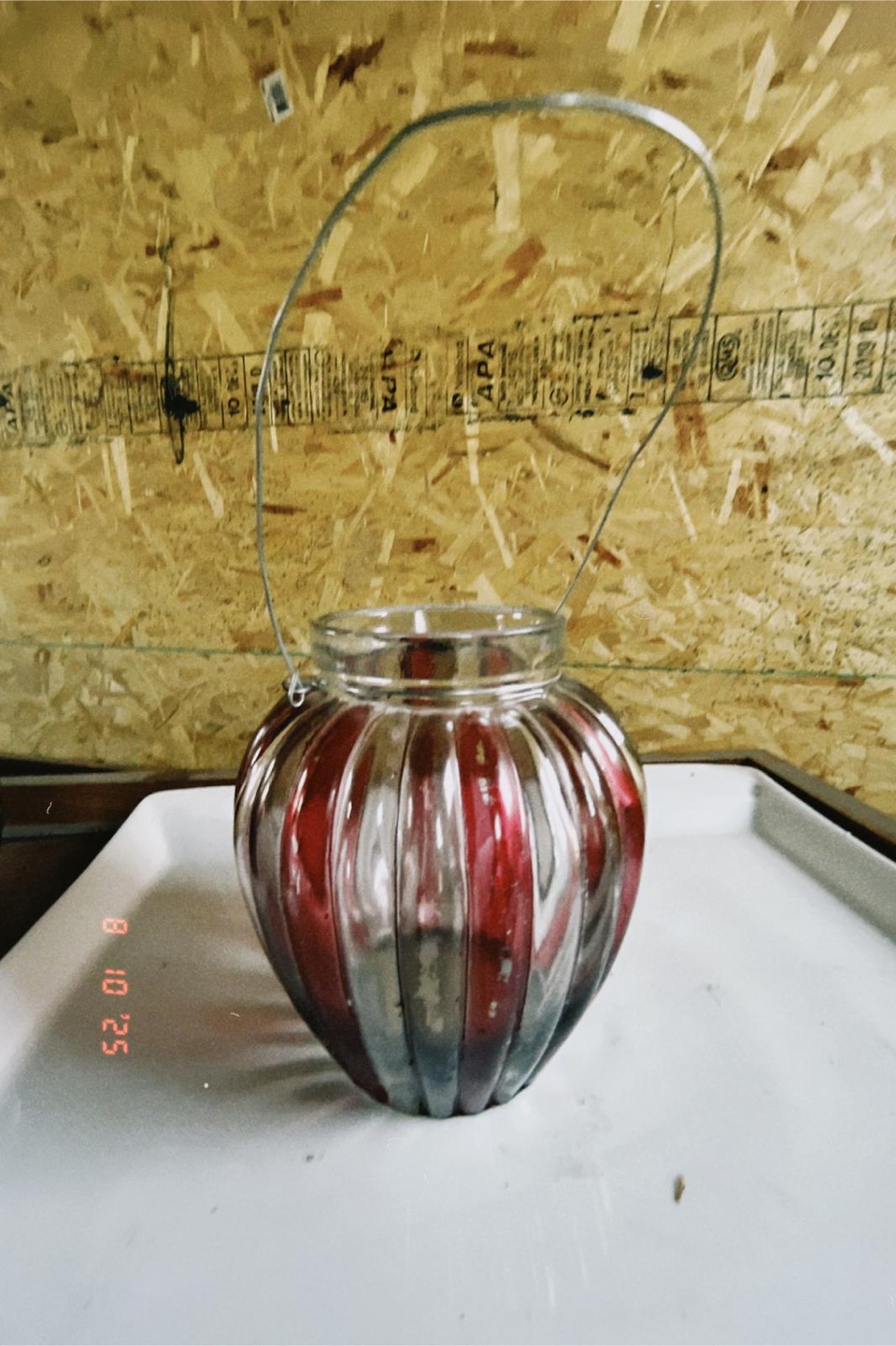 Red Striped Glass Lanterns - Set of 5 - photo 2