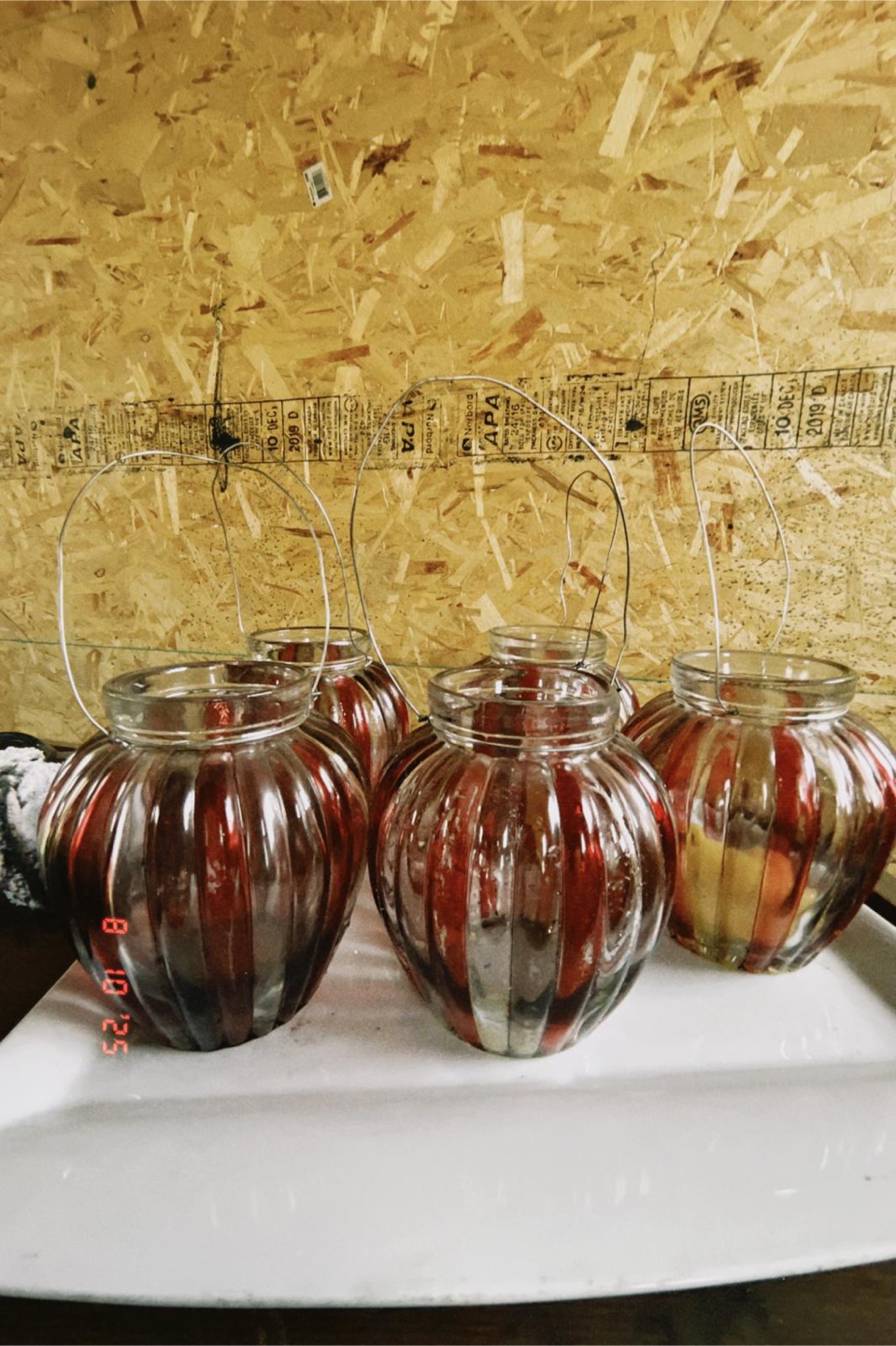 Red Striped Glass Lanterns - Set of 5