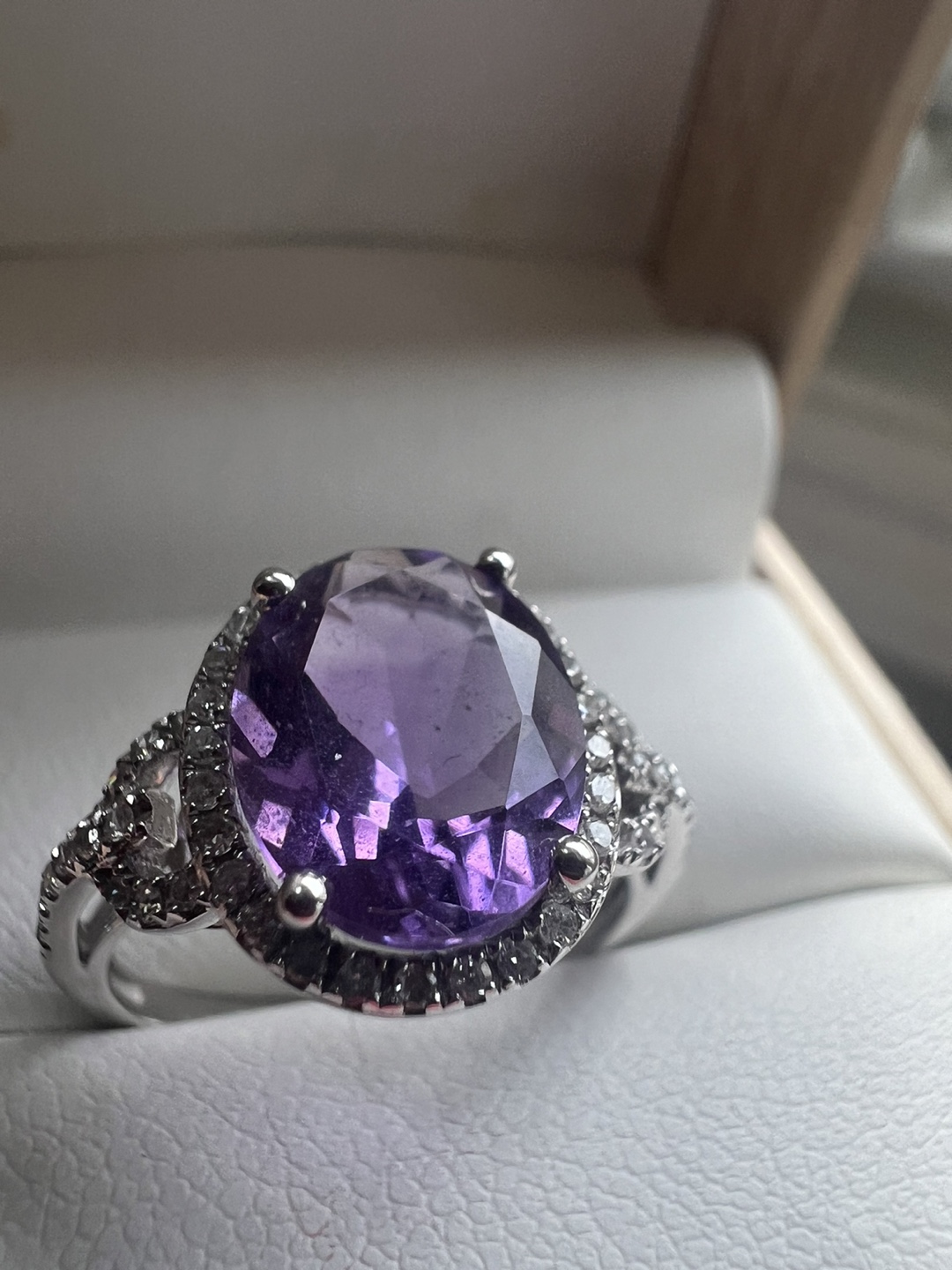 Amethyst & Diamond Halo Ring