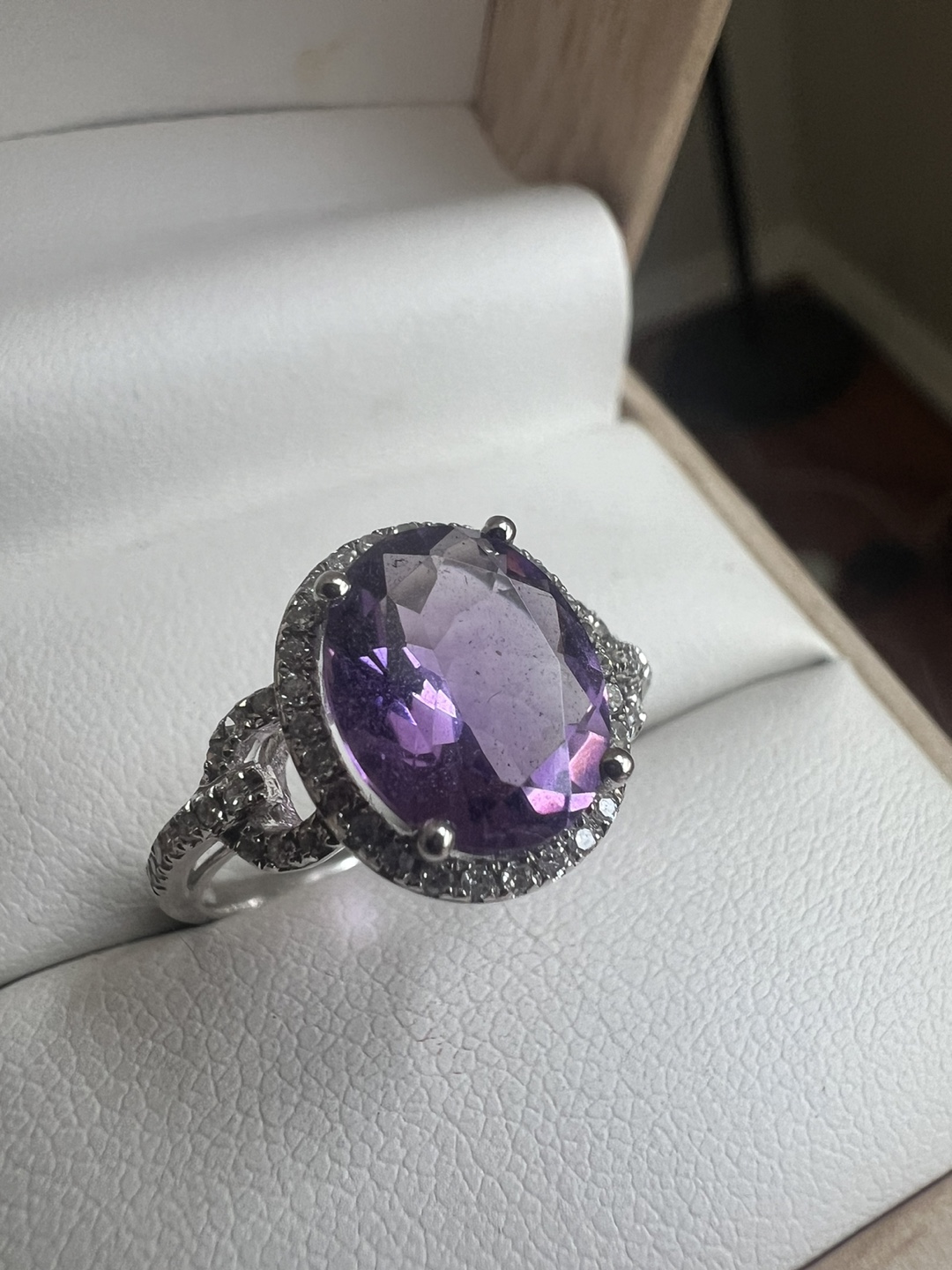 Amethyst & Diamond Halo Ring - photo 4