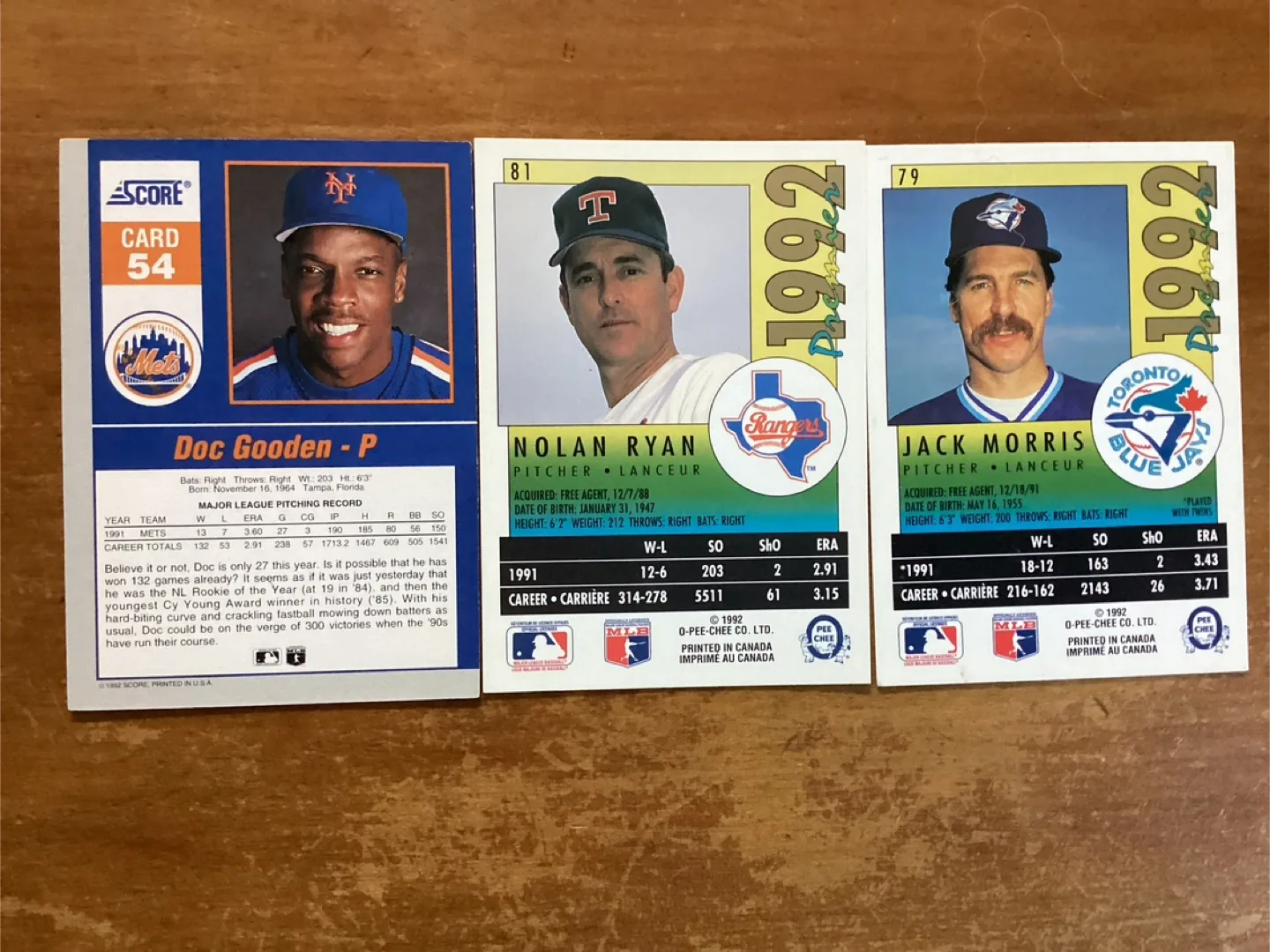 1992 SCORE DOC GOODEN, OPC NOLAN RYAN & JACK MORRIS Cards image indicator(6)