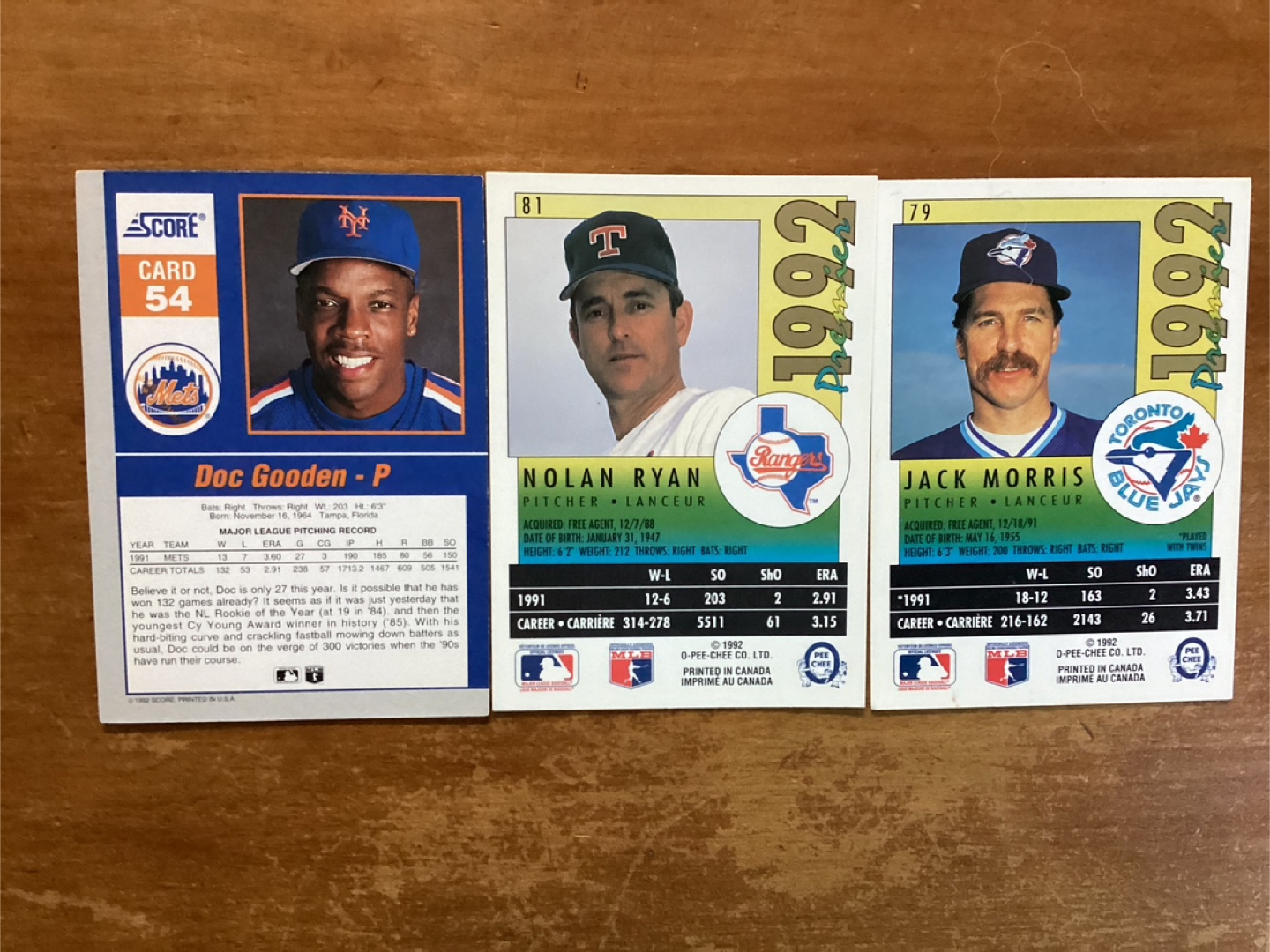 1992 SCORE DOC GOODEN, OPC NOLAN RYAN & JACK MORRIS Cards - photo 5