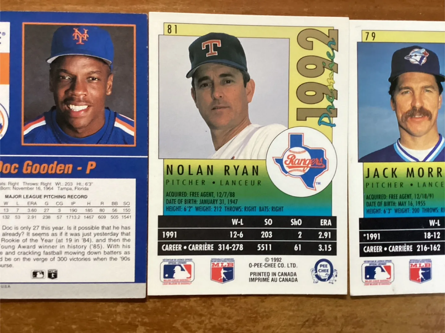 1992 SCORE DOC GOODEN, OPC NOLAN RYAN & JACK MORRIS Cards image indicator(8)