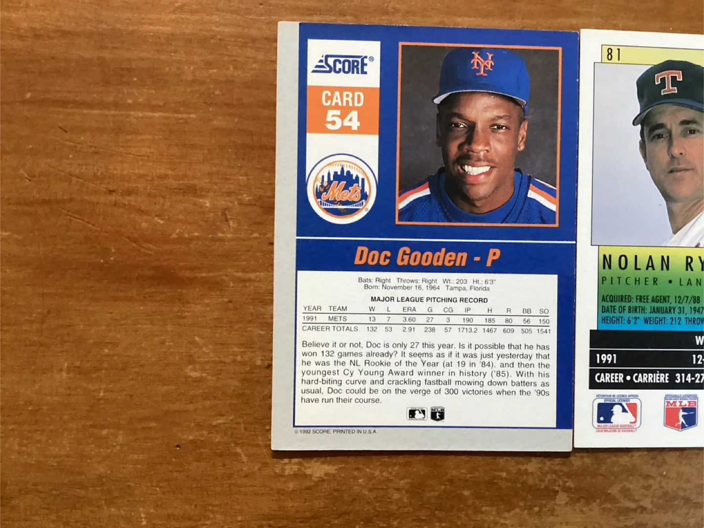 1992 SCORE DOC GOODEN, OPC NOLAN RYAN & JACK MORRIS Cards image indicator(7)