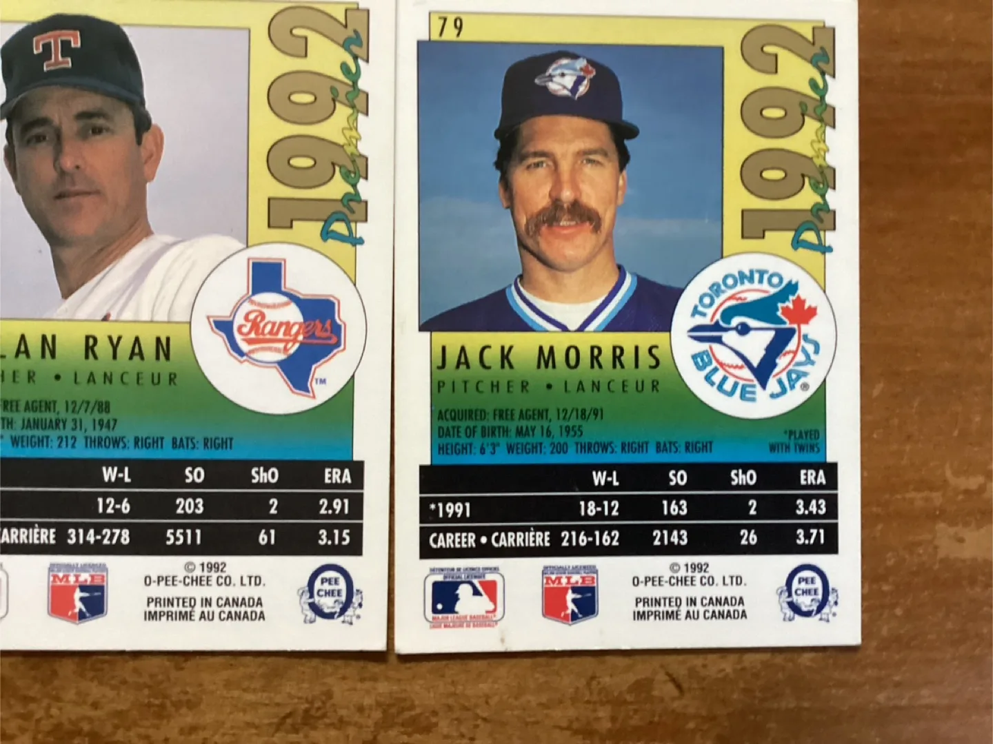 1992 SCORE DOC GOODEN, OPC NOLAN RYAN & JACK MORRIS Cards image indicator(9)
