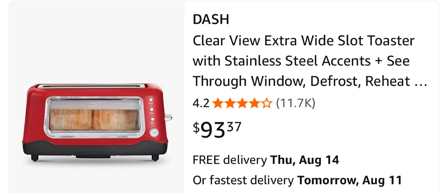 Dash 2 Slice Long Slot Clear View Toaster image indicator(10)