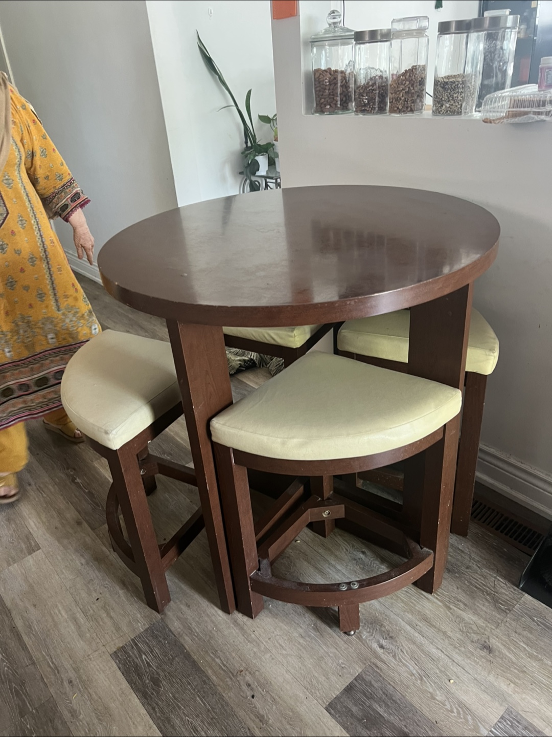 Round Wooden Dining Table with 4 Stools - photo 2
