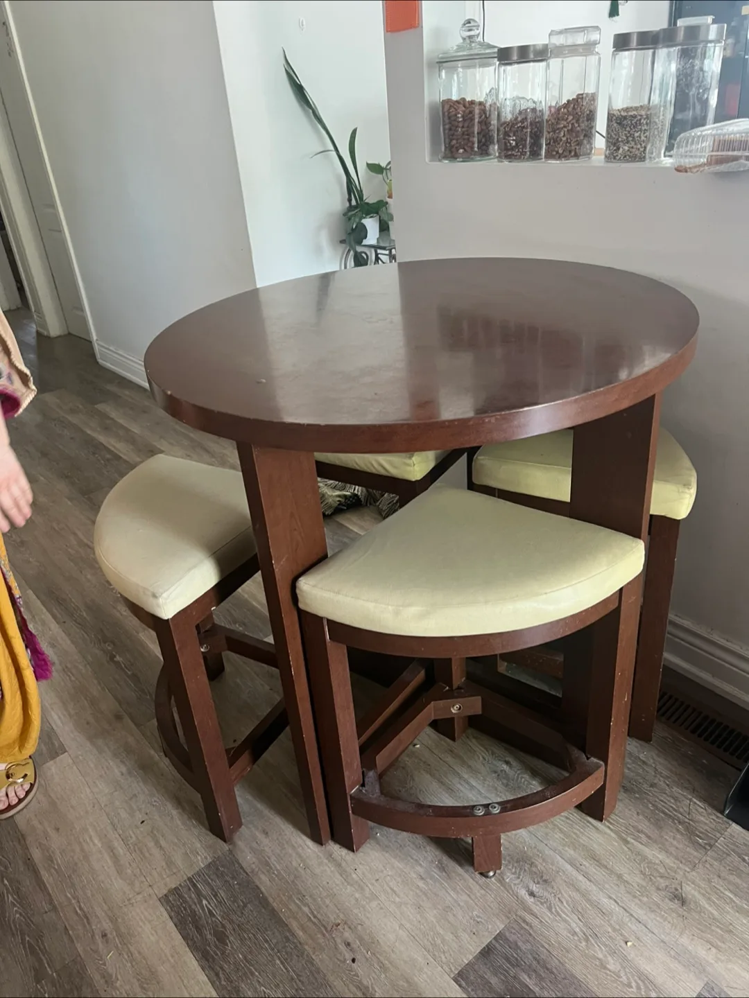 Round Wooden Dining Table with 4 Stools thumbnail