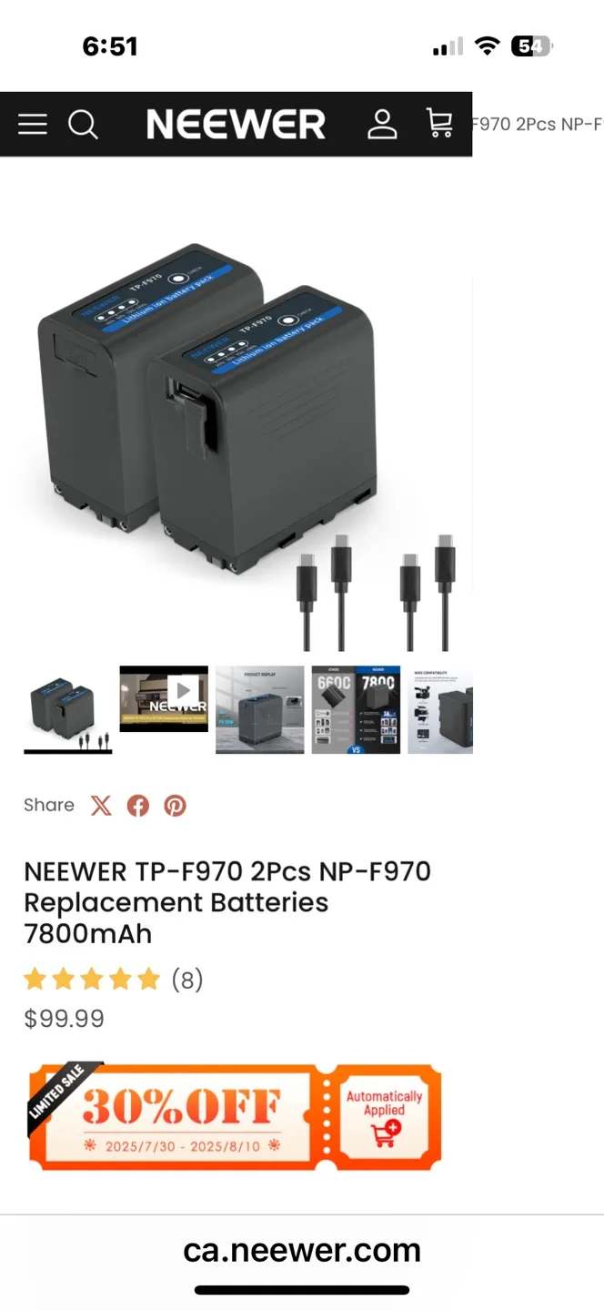 NEEWER TP-F970 2Pcs NP-F970 Replacement Batteries thumbnail