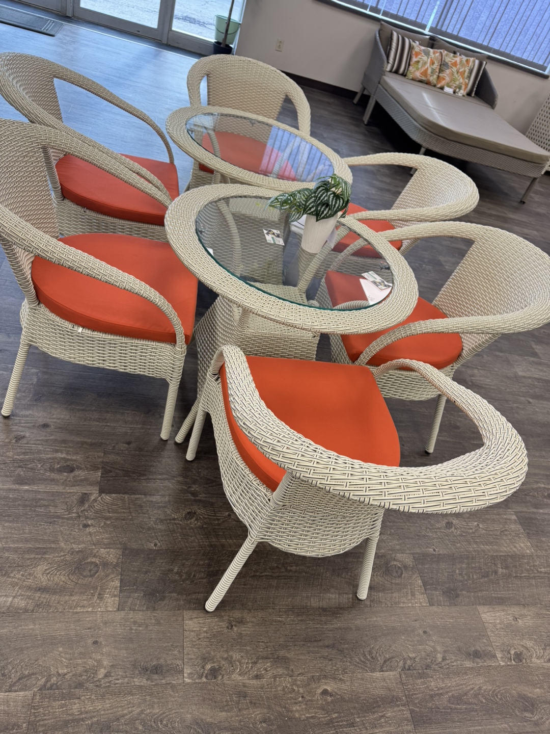 Wicker Patio Set with Glass Table & 6 Chairs