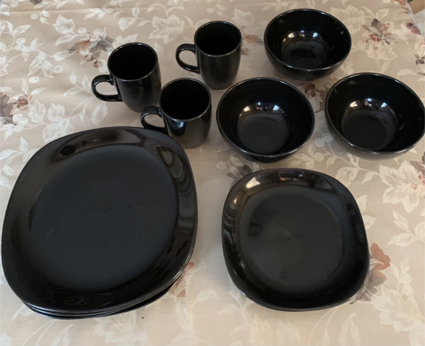 Black Dinnerware Set - Plates, Bowls, Mugs