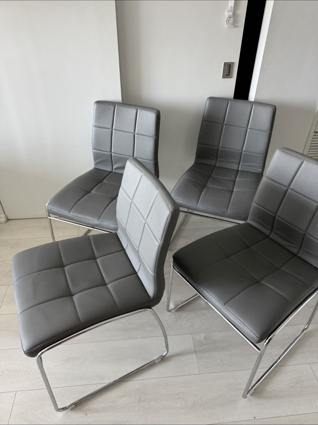 Set of 4 Grey Padded Dining Chairs