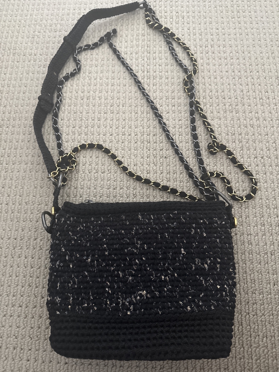 Handmade Crochet Black & Gold Chain Bag - photo 2