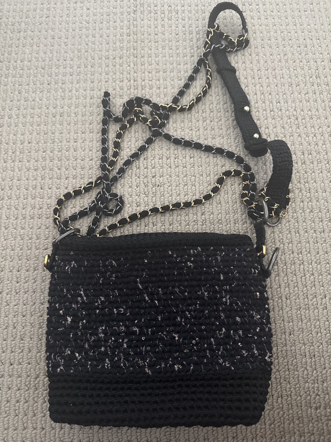 Handmade Crochet Black & Gold Chain Bag