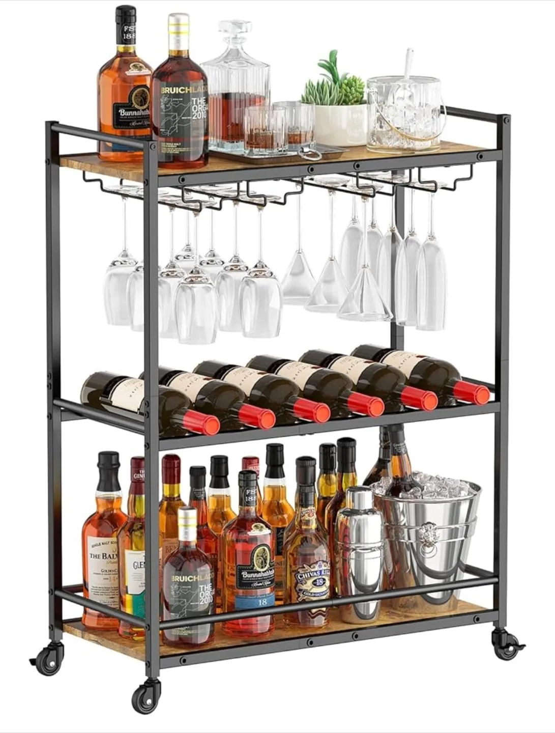 Rolling Bar Cart with Wine Rack & Glass Holders thumbnail