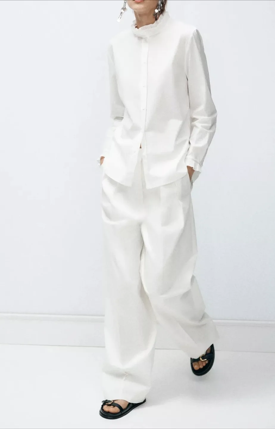 Zara White Wide Leg Pants & Blouse Set- Size M thumbnail
