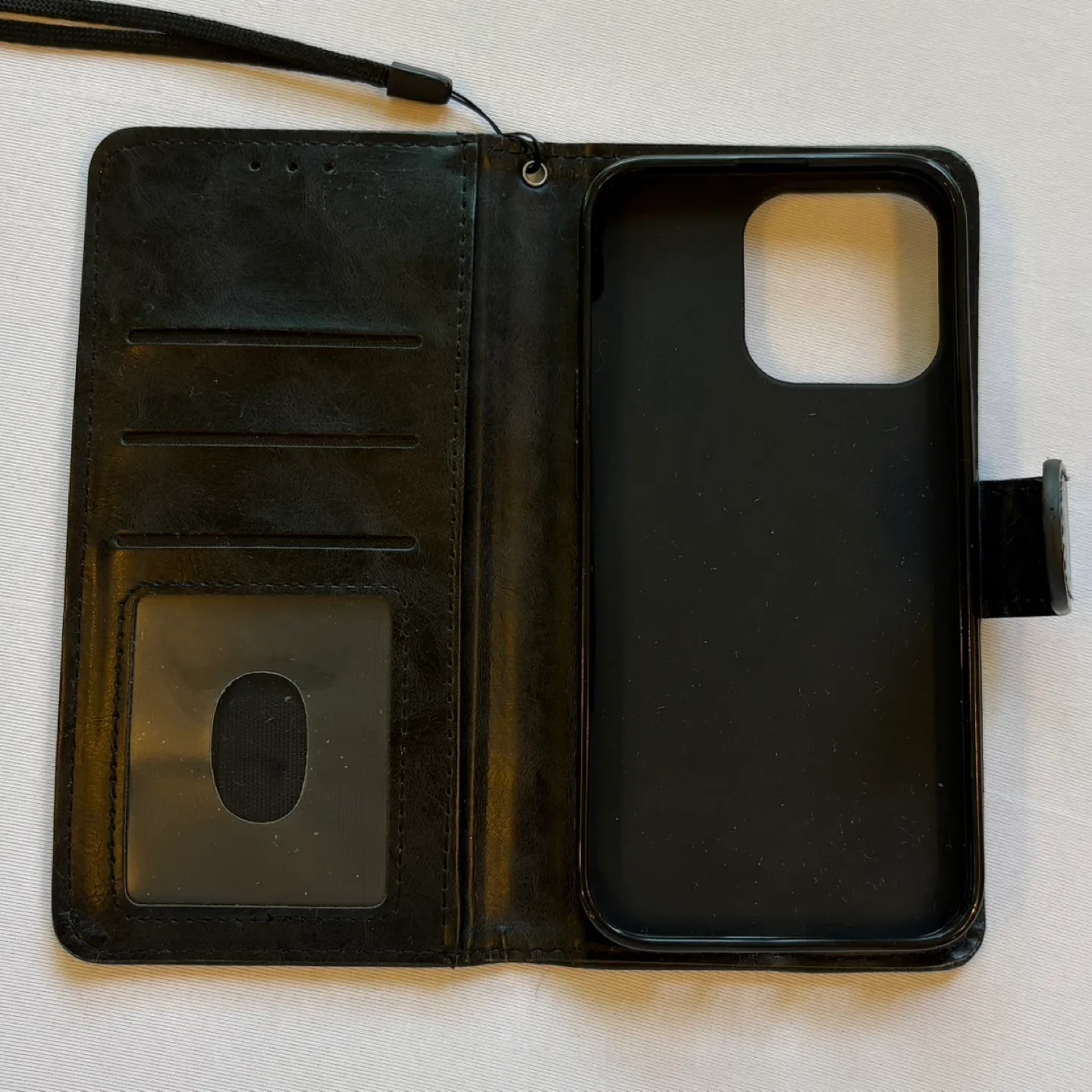 ShunJie Tech Black Leather Wallet Case for iPhone 14 Wrist Strap thumbnail