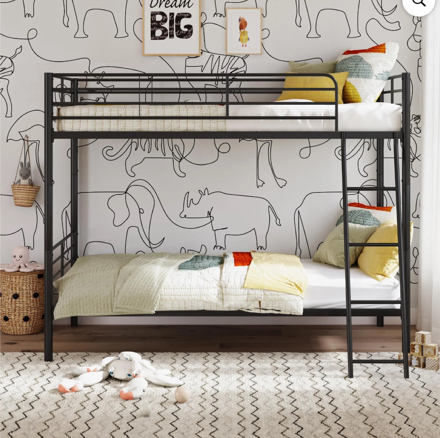 Convertible Twin over Twin Metal Bunk Bed, Black