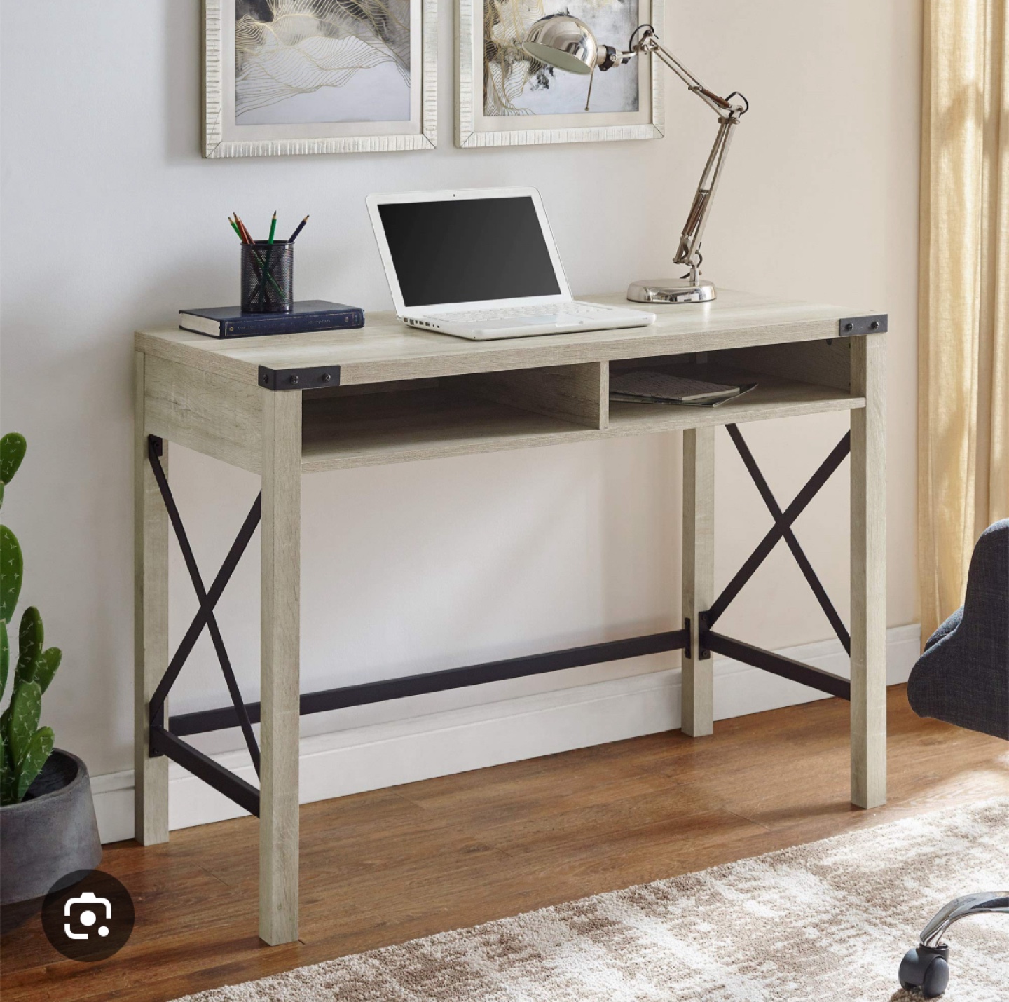 Walker Edison 42" Metal X Desk - White Oak - photo 4