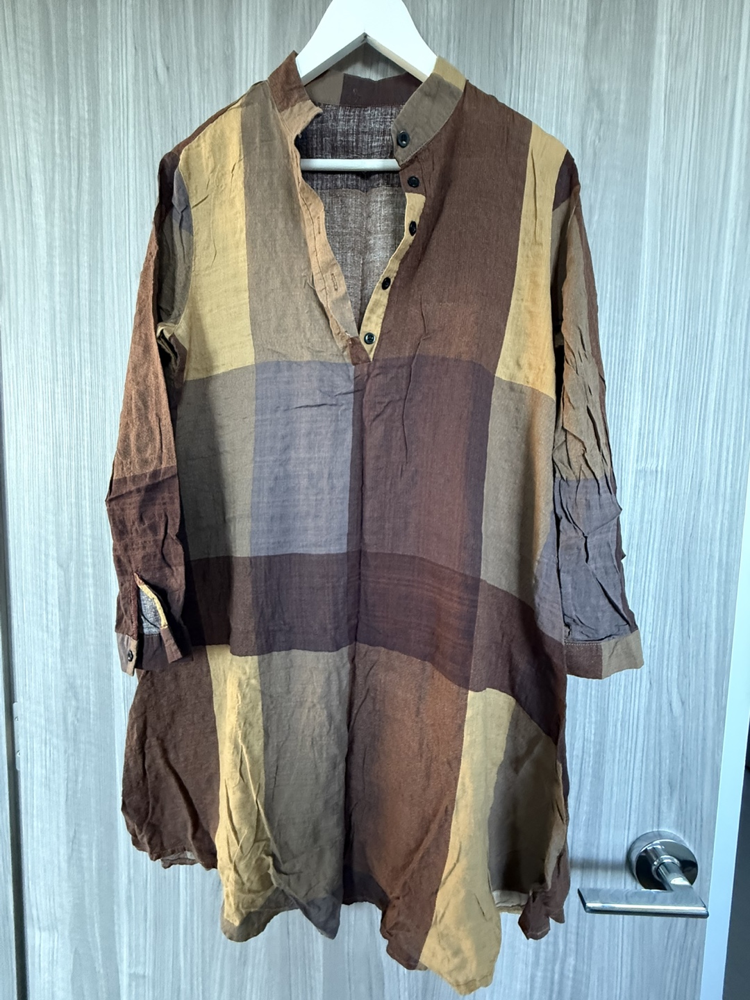 Brown Plaid Long Sleeve Tunic