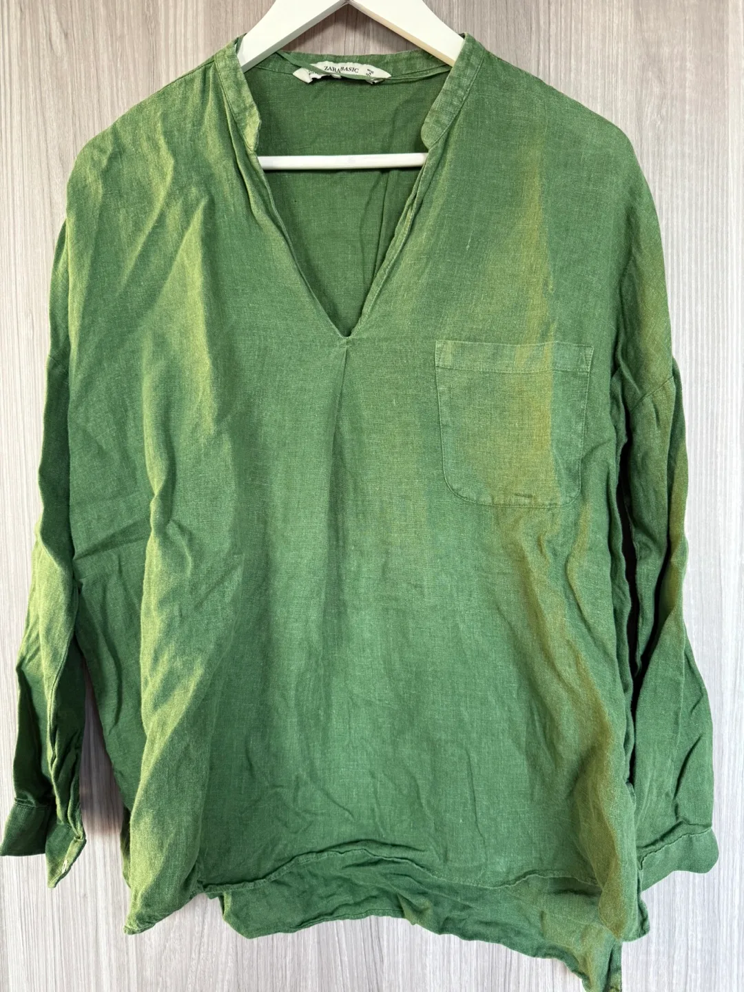Zara Basic Green Linen Blouse - Size M thumbnail