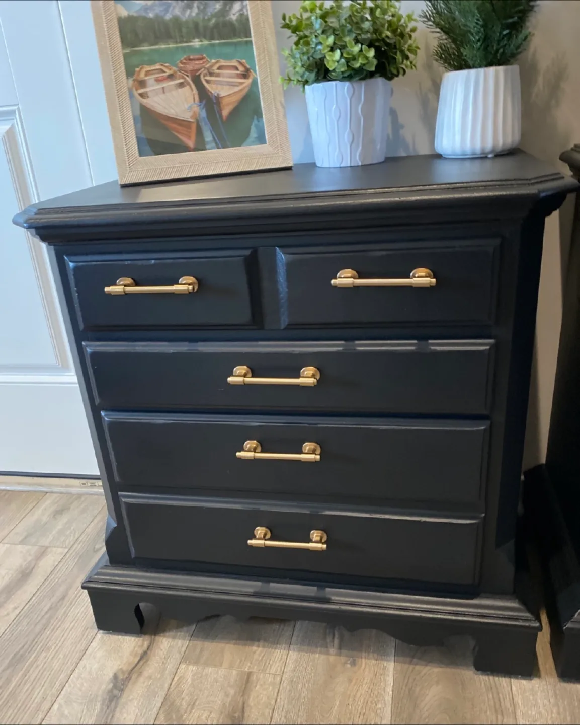 Hardwood Thomasville Nightstands Pair Black & Gold image indicator(2)