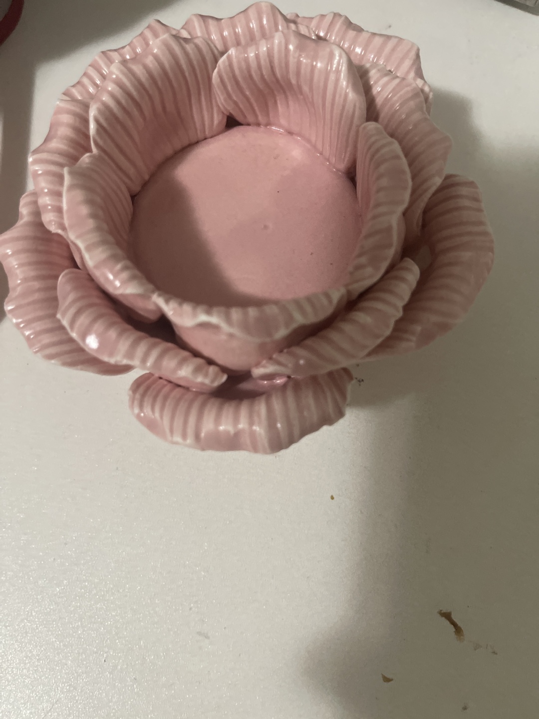 Pink Ceramic Rose Candle Holder