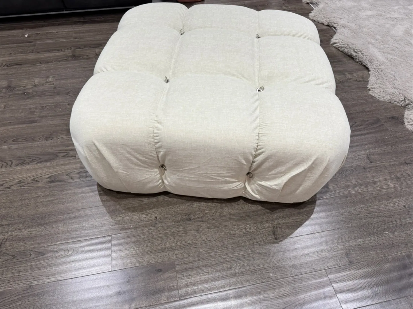 Cream Tufted Ottoman thumbnail