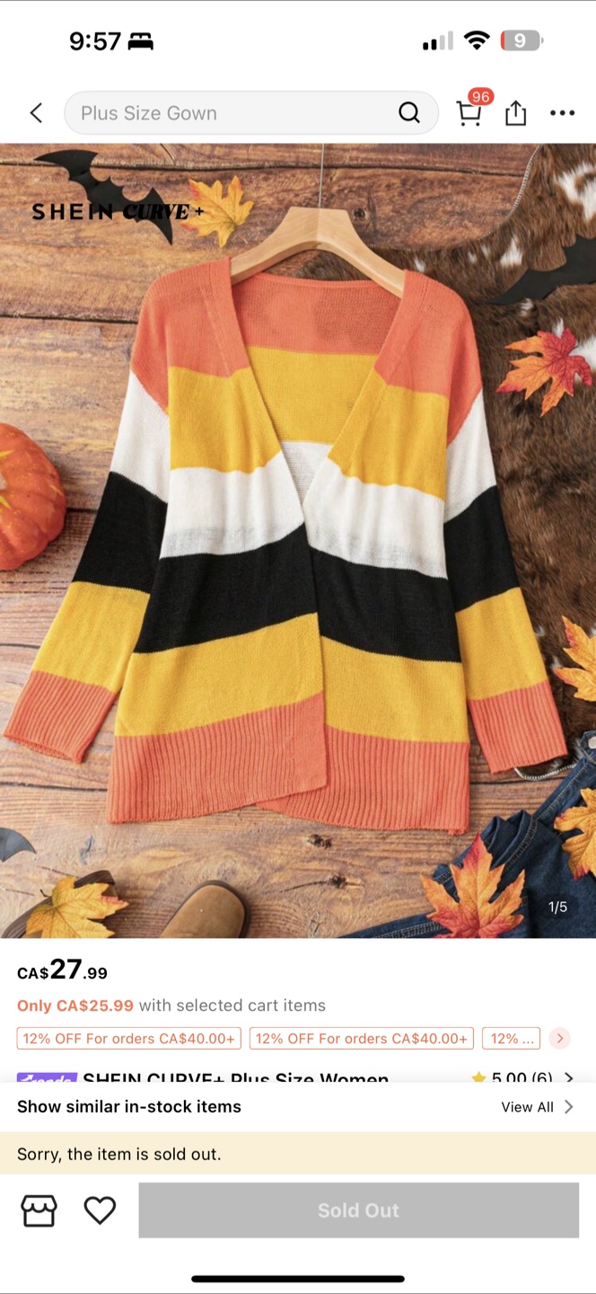 Shein Curve+ Colour Block Cardigan - US 32/34
