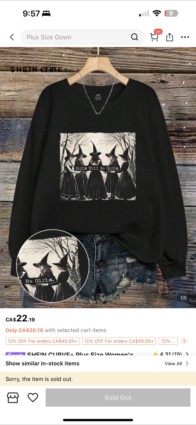 Shein Witchy Womens Sweatshirt US32/34