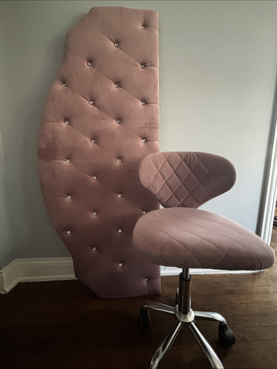Pink Velvet Vanity Chair & Headboard Set