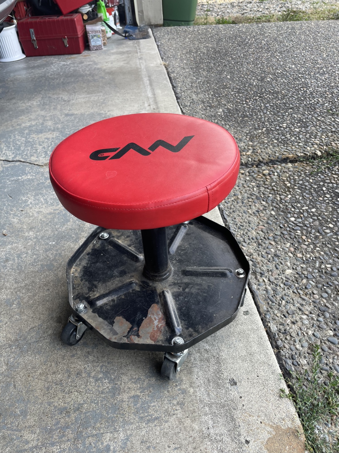 Red Rolling Shop Stool