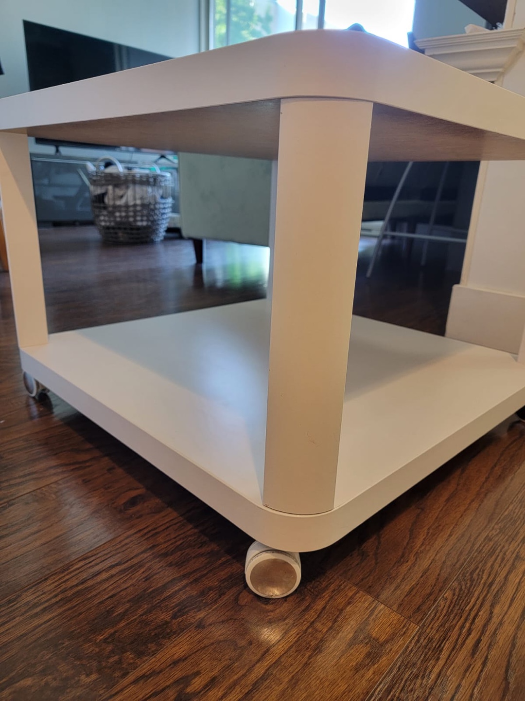 White Square Coffee Table with Wheels - photo 3