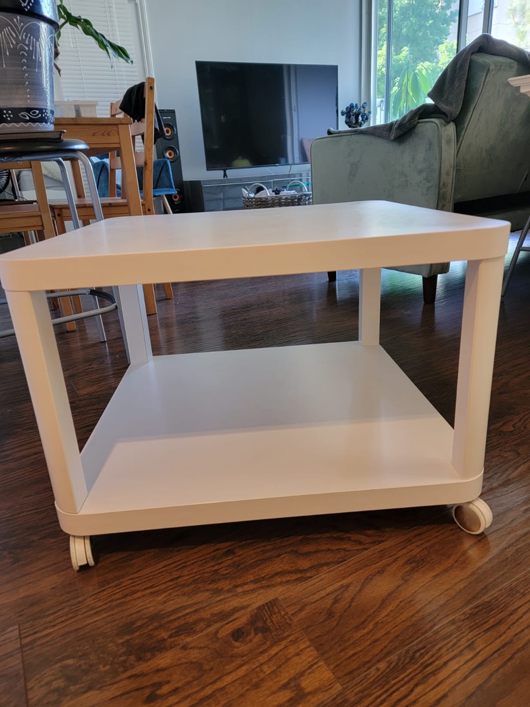 White Square Coffee Table with Wheels - photo 2