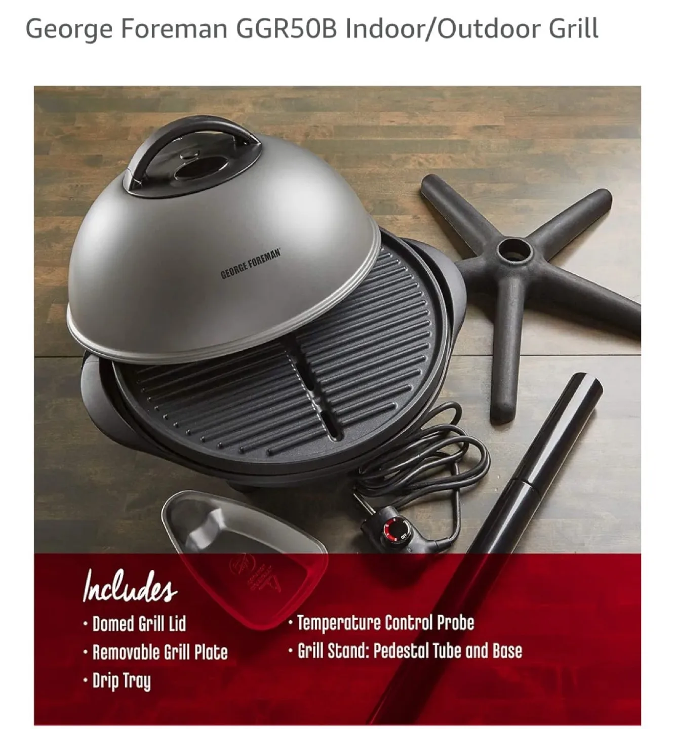 George Foreman GGR50B Indoor/Outdoor Grill electric image indicator(3)