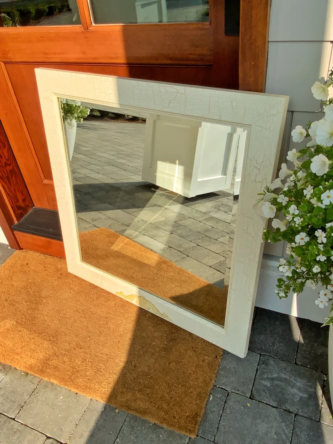 GORGEOUS Very Large beveled mirror designer painted /antiqued thumbnail