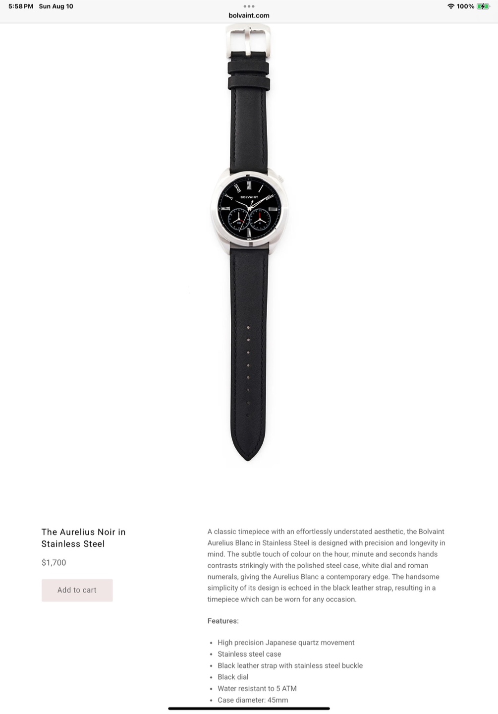 Bolvaint Aurelius Noir Stainless Steel Watch
