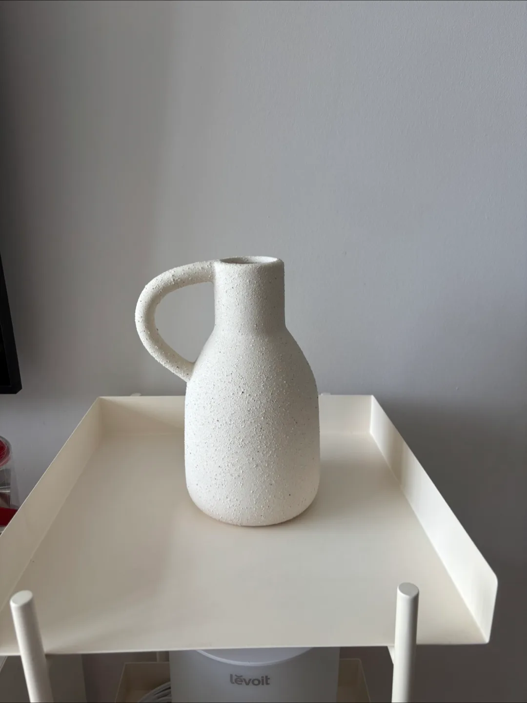 White Textured Vase with Handle - 9” Tall thumbnail