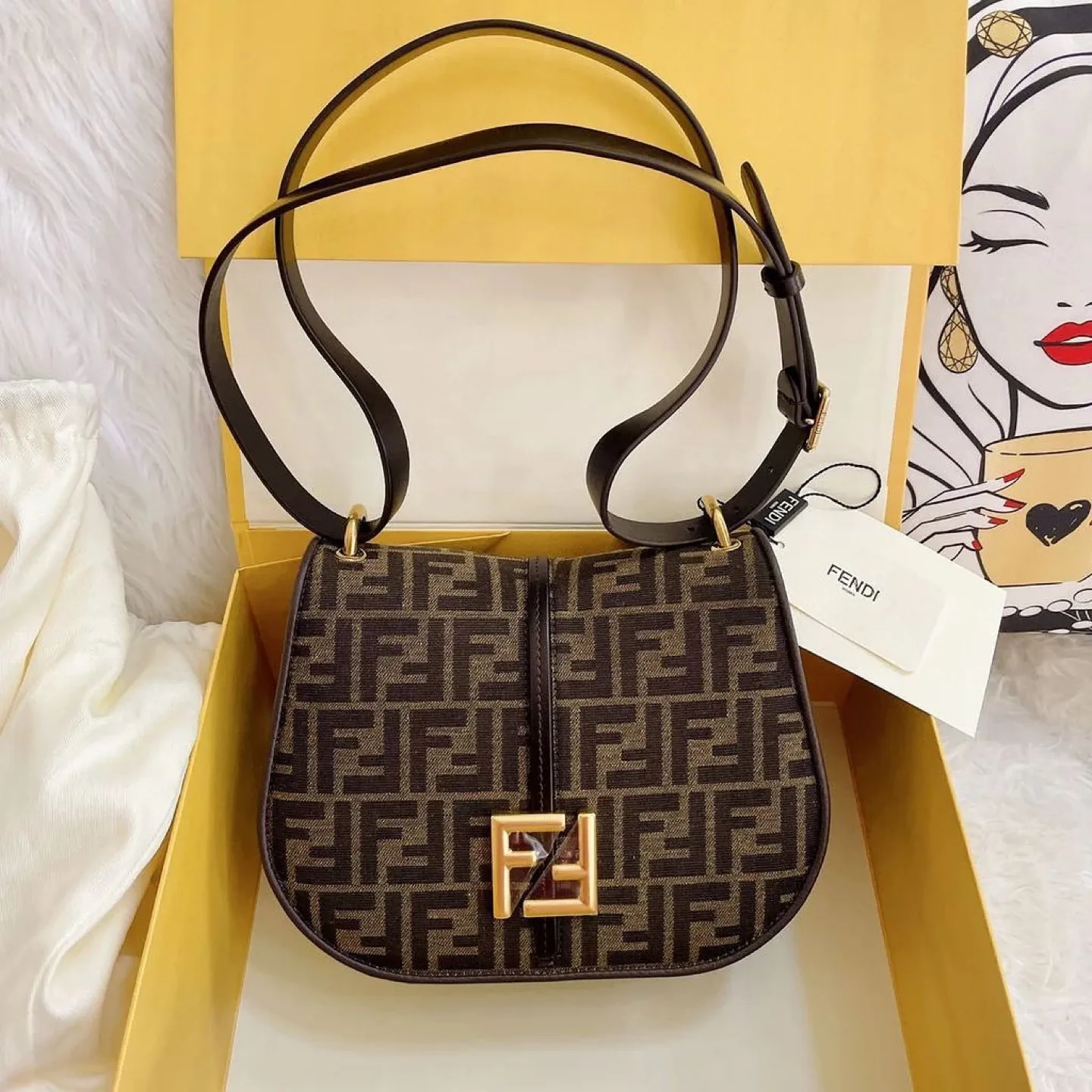 Fendi Brown Jacquard Fabric Hobo Bag thumbnail