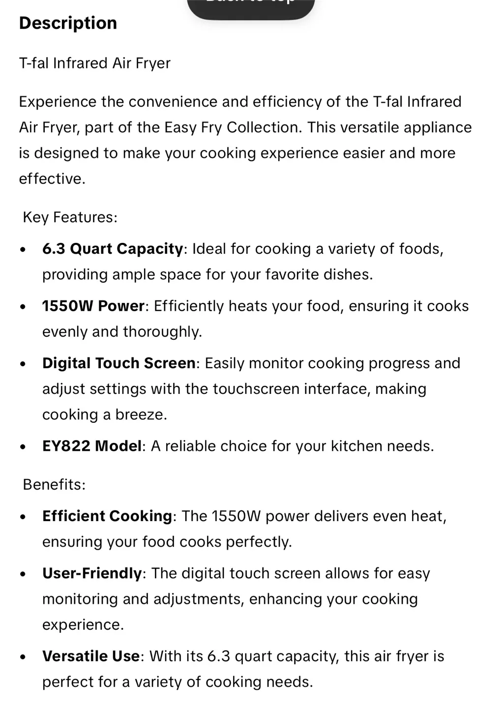 T-fal Easy Fry Collection Infrared Air Fryer 6.3 Quart image indicator(7)