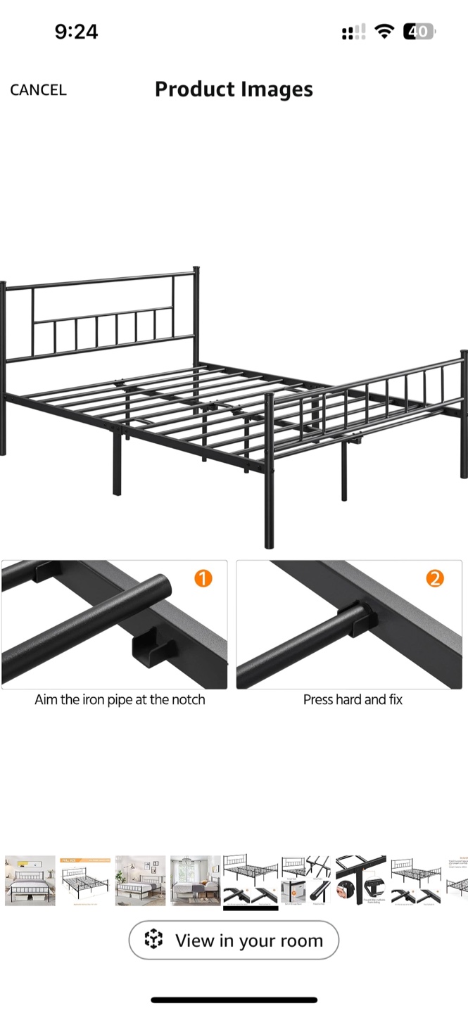 King Black Metal Bed Frame with Headboard