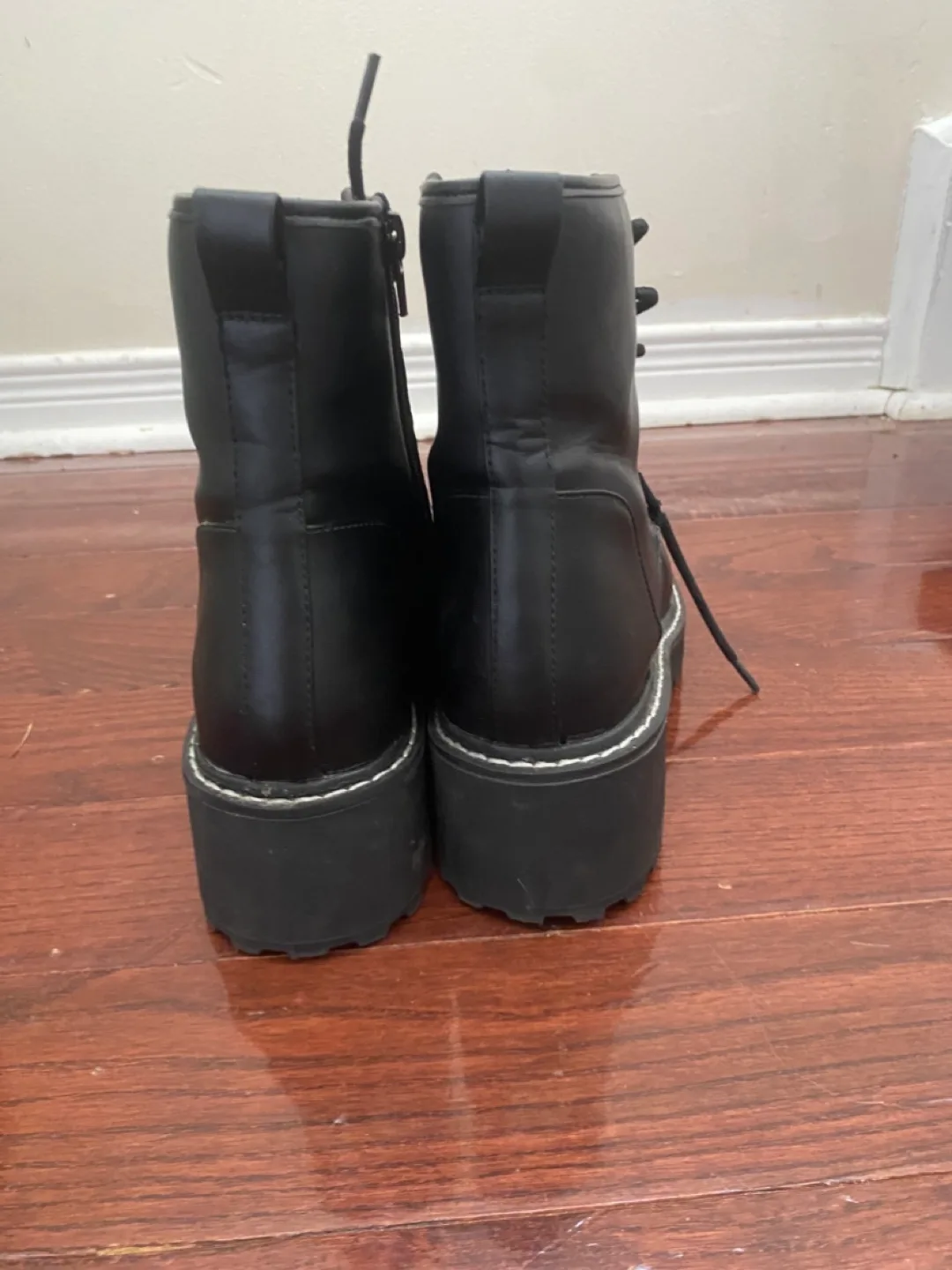 Black Lace-Up Platform Ankle Boots image indicator(3)