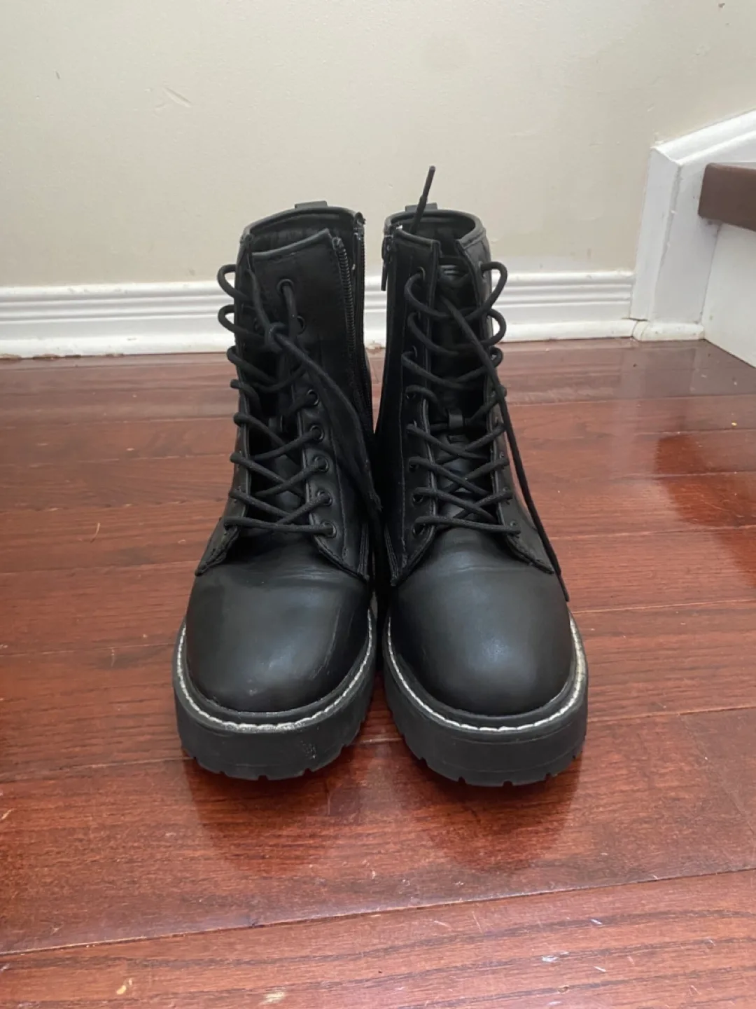 Black Lace-Up Platform Ankle Boots thumbnail