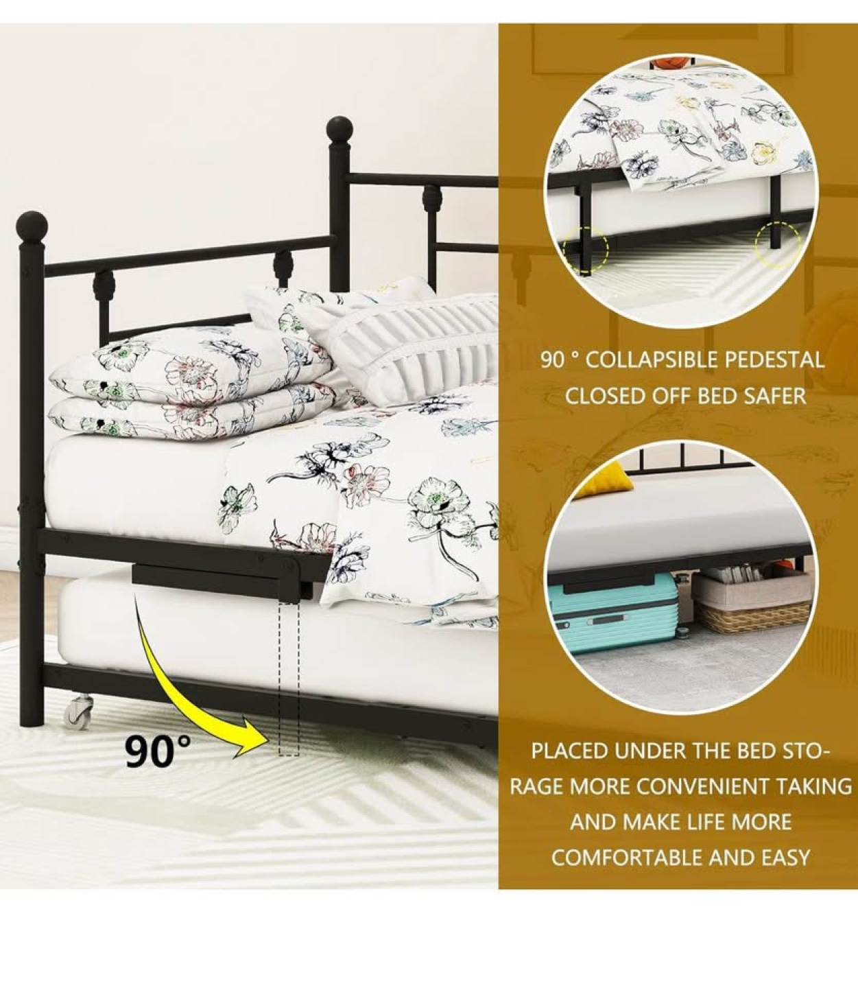 Metal Daybed Frame Black Dock2-Ki14 - photo 4