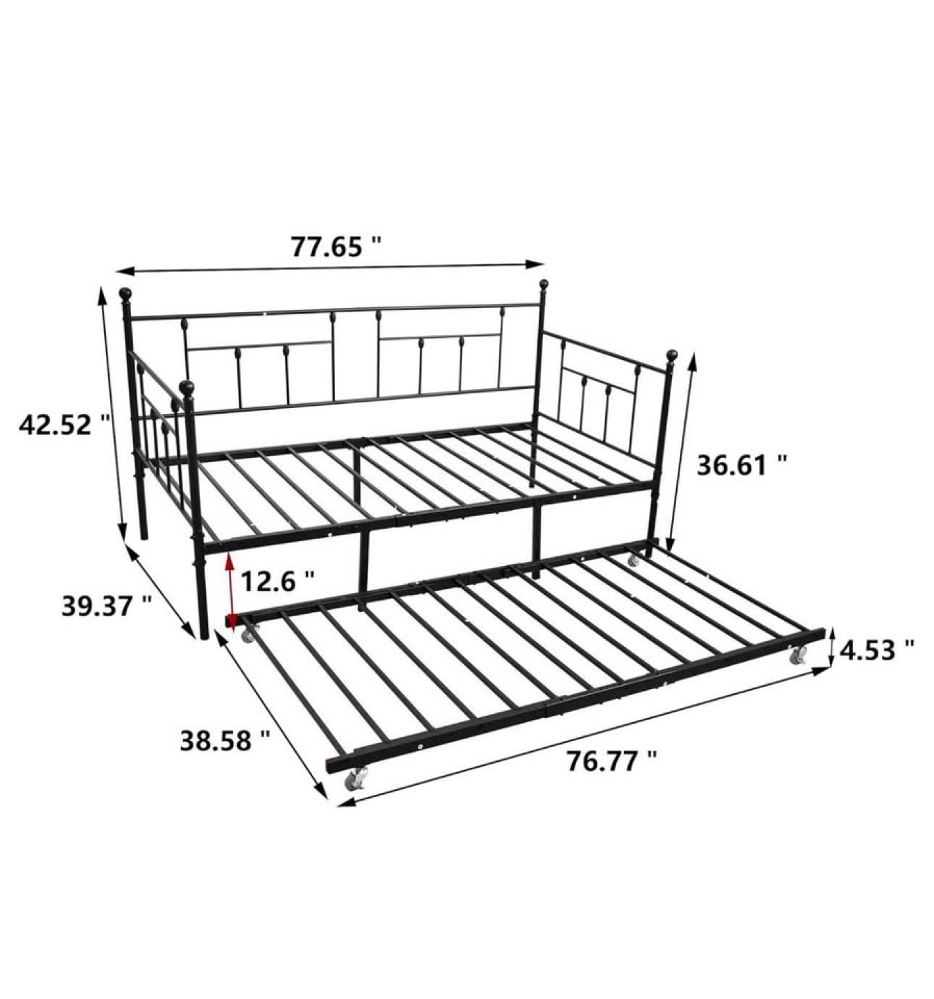 Metal Daybed Frame Black Dock2-Ki14 - photo 2