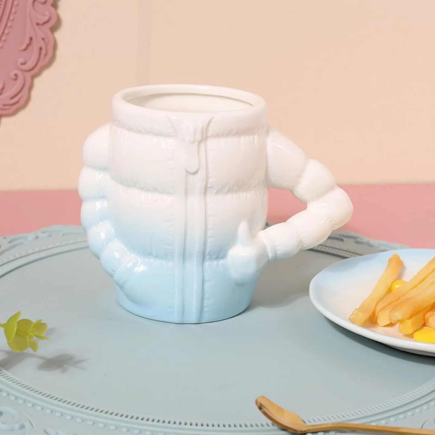 Puffer Jacket Mug - White & Blue thumbnail