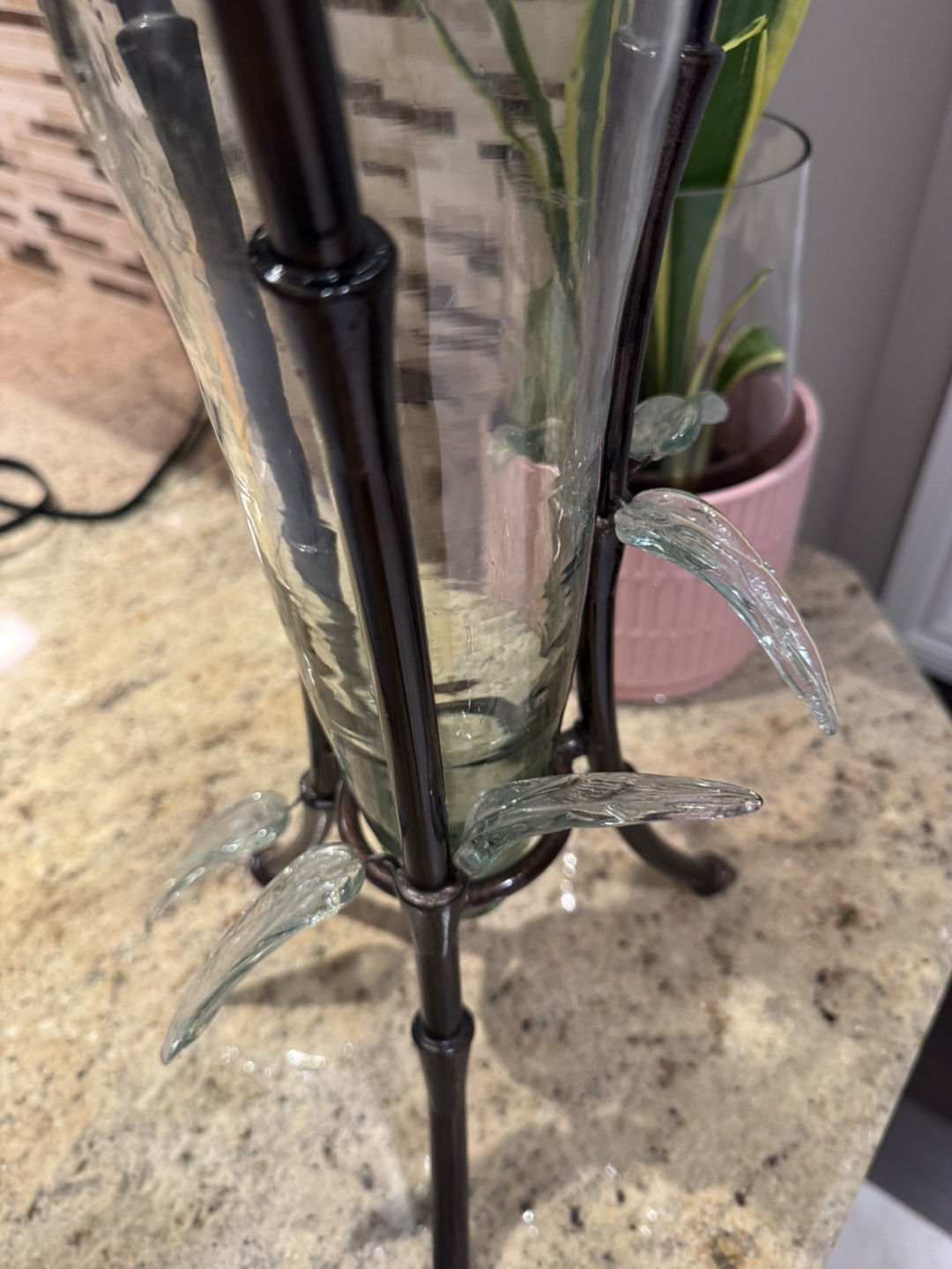 Decorative Glass Vase with Metal Stand - photo 3