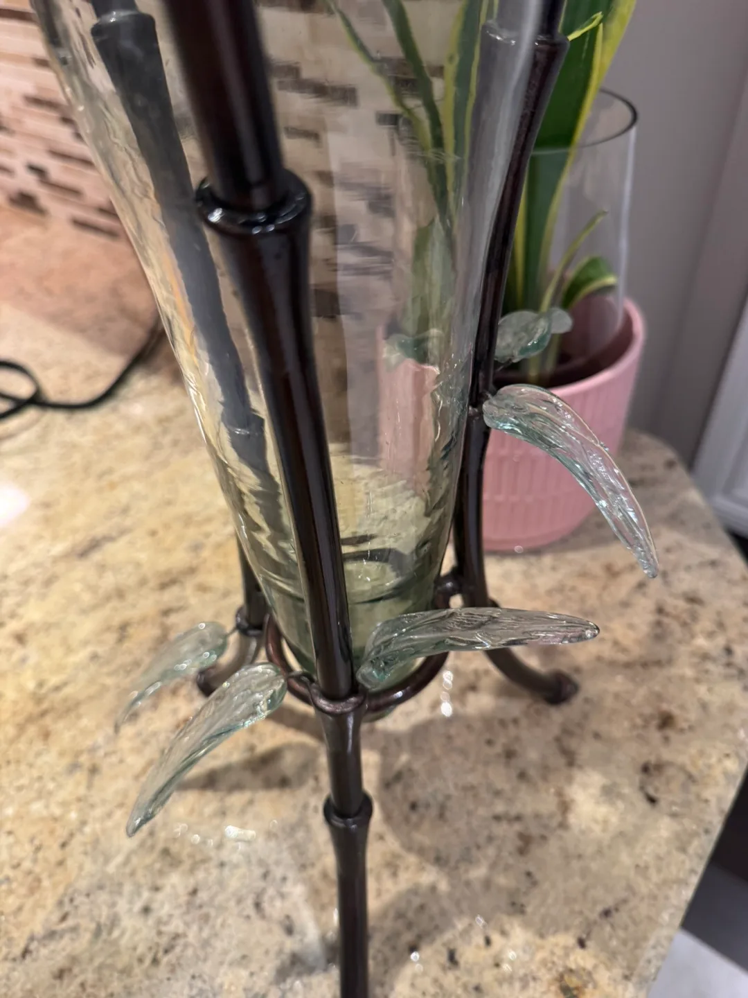 Decorative Glass Vase with Metal Stand image indicator(3)